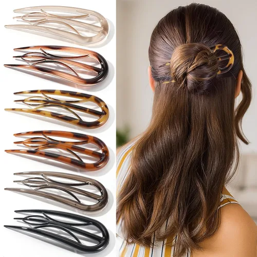 Miniatura 9 de 6 piezas de broches franceses para el cabello para mujer, broches franceses para el cabello con caparazón de tortuga, broches grandes para peinar