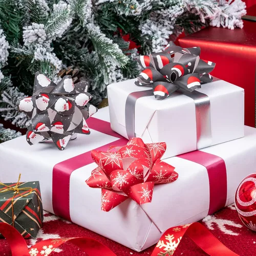 Miniatura 8 de WRAPAHOLIC - Surtido de 12 moños de regalo navideños - Papel kraft rojo y negro con temática navideña para fiestas, cumpleaños y baby shower Navidad