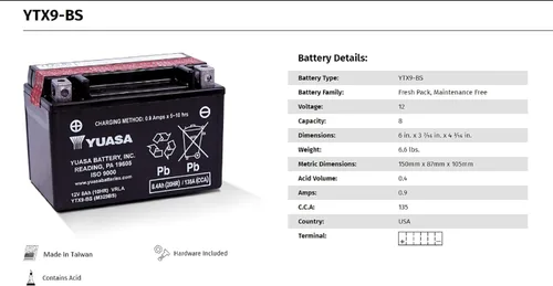 Miniatura 3 de Yuasa YUAM329BS YTX9-BS Batería AGM sin mantenimiento con paquete de ácido
