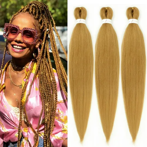 Miniatura 71 de Cabello trenzado marrón preestirado de 30 pulgadas, 3 paquetes de cabello trenzado preestirado de color 30 EZ, textura Yaki, extensiones de cabello
