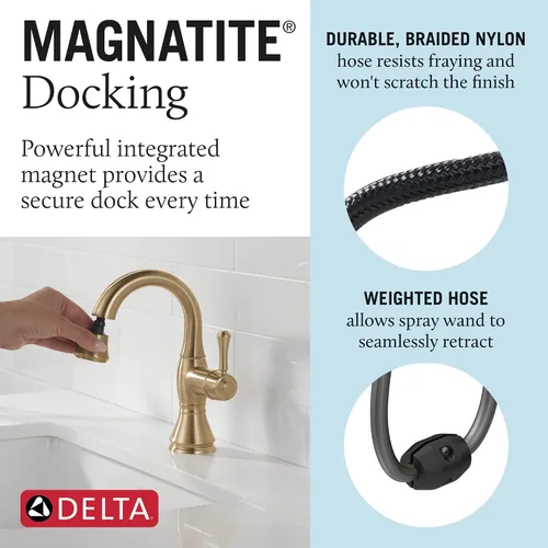 Miniatura 4 de Delta Faucet Cassidy Grifo de Baño Extraíble, Grifo de Baño Extraíble, Grifo de Baño Dorado de Un Solo Orificio con Extraíble, Grifo de Lavabo
