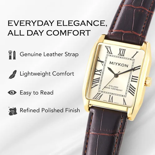 Miniatura 7 de Miykon Vintage Watches for Men – Classic Tank Square Analog Watch with Genuine Leather Wrist Strap, Mens Dress Watches – Japanese Quartz, Waterproof