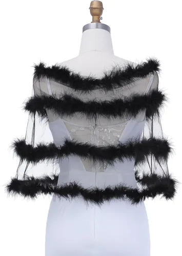 Miniatura 7 de Aukmla Chales de plumas para mujer, vestidos de boda y noche, bolero de tul para novia, bolero, de piel, para fiesta, graduación, salida de baño