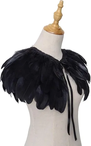 Miniatura 4 de L'VOW Estola de capa de plumas de moda negro blanco beige chal iridiscente