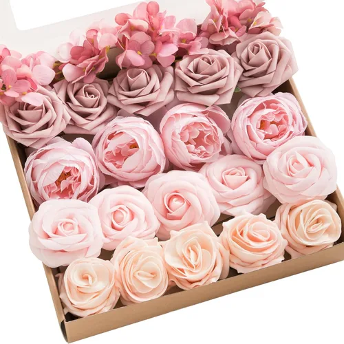 Ling's moment Flores Artificiales de Seda Falsa Hortensias Rosas de Espuma Gardenias Falsas Combo para Bricolaje Ramos de Boda Centros de Mesa