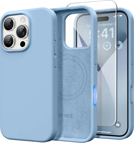 Miniatura 86 de GONEZ Funda de silicona para iPhone 14 Pro Max, compatible con MagSafe, con protector de pantalla + protector de lente de cámara, silicona líquida a