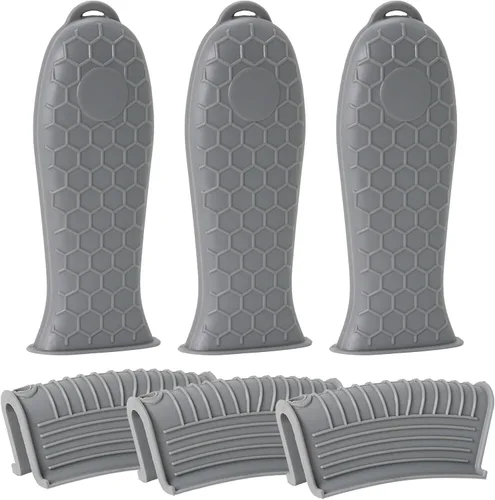 Miniatura 14 de Joyhalo Fundas para mango de sartén de hierro fundido, paquete de 6 fundas de silicona resistentes al calor, color negro
