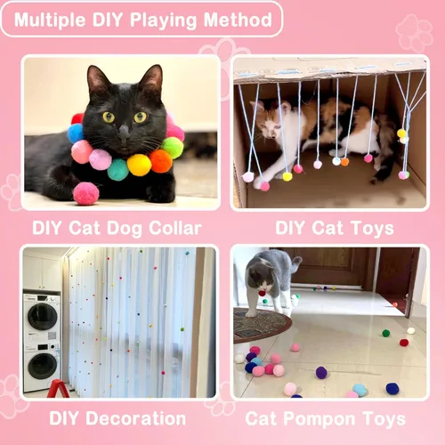 Miniatura 2 de Pelotas de pompón de juguete para gatos, bolas de felpa suave para juego interactivo y entrenamiento de mascotas, juguetes ligeros de poliéster