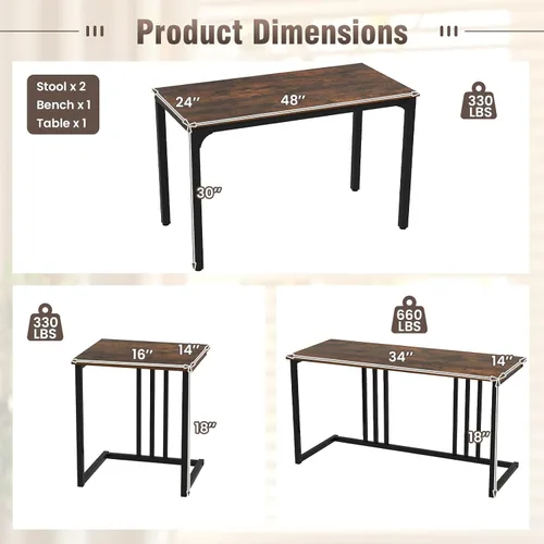 Miniatura 7 de Giantex Juego de mesa de comedor de 4 piezas para 4, mesa y sillas de cocina modernas, juego de muebles anidables con banco y 2 taburetes, juego
