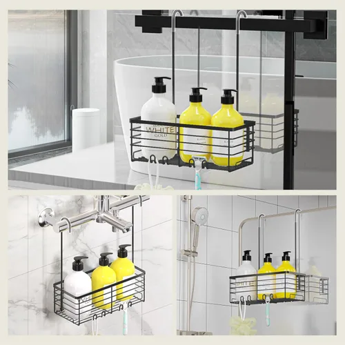 Miniatura 5 de DELLAN Estante de Ducha Colgante, Organizador de Ducha Colgante para Baño, Estante de Ducha con Ganchos sobre la Puerta, Caddy de Ducha para Baño