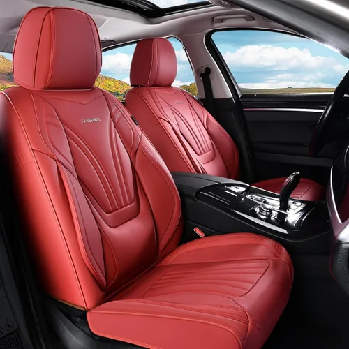 Miniatura 10 de Coverado Fundas para Asientos de Coche, Protector de Asiento con Soporte Lumbar y Reposacabezas Removible, Cojín de Asiento de Piel Transpirable