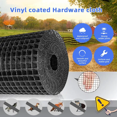 Miniatura 4 de Tela negra de hardware de 1/2 pulgada, 24 x 100 pies, malla de alambre recubierta de vinilo de PVC de calibre 19, diseño de doble capa a prueba