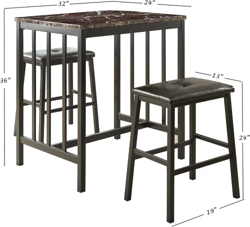 Miniatura 3 de Homelegance Juego de comedor de vinilo bifundido de 3 piezas, marrón oscuro