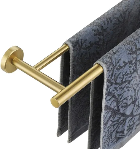 JQK Barra de Toalla Doble de 27 Pulgadas, Latón Dorado Longitud Útil de 24 Pulgadas, Soporte de Toalla de Baño de Acero Inoxidable 304 Grueso de Oro