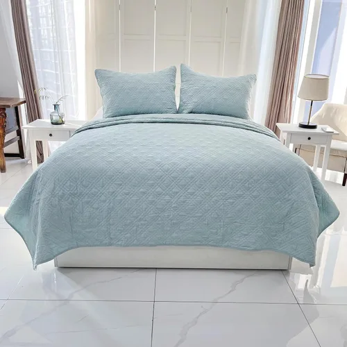 Miniatura 6 de DerF HOME Juego de edredón 100% algodón, tamaño Queen, ligero con costuras, colcha reversible suave para todas las estaciones, juego de ropa de cama