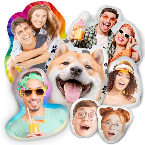 Easycosy Almohada de fotos personalizada, almohada personalizada con forma de cara, almohada personalizada de animales de peluche para mascotas,