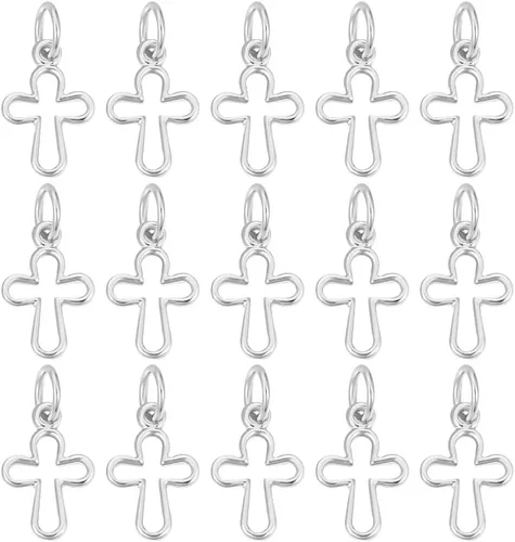 Miniatura 8 de Beebeecraft 1 caja de 30 dijes de cruz chapados en oro de 18 quilates con anillo de salto para hacer joyas, collares, pulseras, manualidades