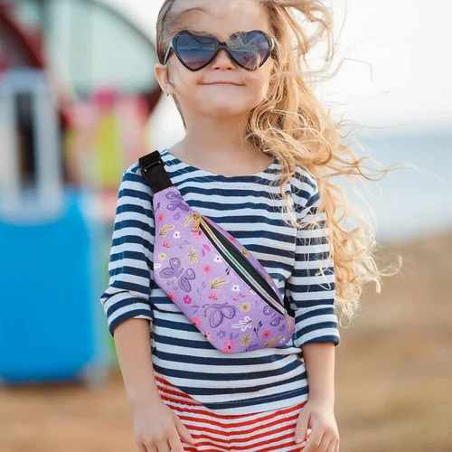 Miniatura 2 de QtGirl Riñonera para niños, bolsa de cintura con purpurina brillante con cinturón ajustable para niños, correr, acampar, viajes