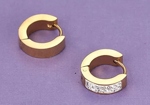 Miniatura 4 de KARAY Aretes de aro de acero inoxidable para mujer y hombre, aretes tipo huggie con circonita cúbica, hipoalergénicos, 18G (1 unidad, oro)