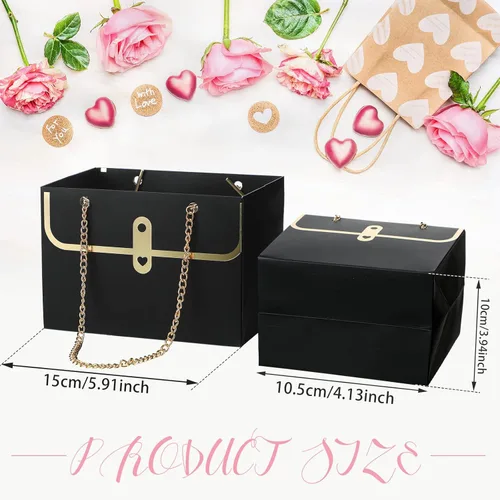 Miniatura 2 de Lincia 12 cajas de flores negras para boda, bolsa de regalo de flores negras, cajas de ramo con asas para arreglos, papel de regalo de ramo