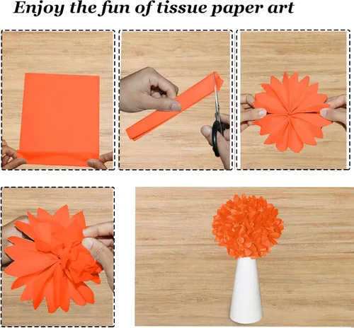 Miniatura 7 de Undemouc 100 hojas de papel de seda naranja de 20 x 14 pulgadas, papel de seda a granel para envolver bolsas, para manualidades, cumpleaños, bodas