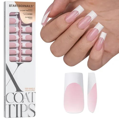 Miniatura 10 de BTArtboxnails XCOATTIPS - Uñas a presión, puntas cortas de almendra con gel de uñas, dúo protector francés, lámpara de uñas, gel suave todo en uno
