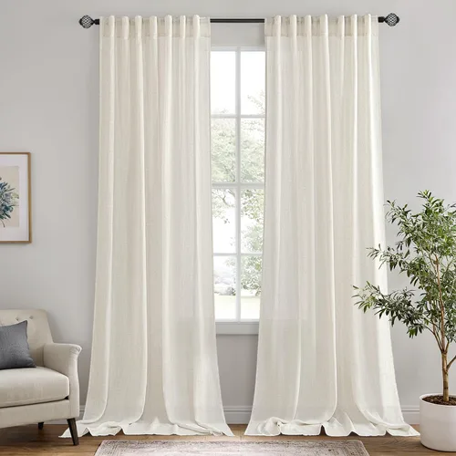 Miniatura 9 de MIULEE Cortinas de lino de 96 pulgadas de largo para sala de estar, 2 paneles, naranja quemado oxidado, bolsillo para cortinero, pestaña trasera