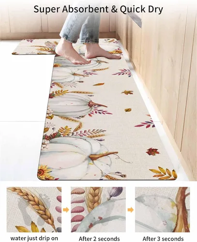 Miniatura 4 de Tapete de baño de calabaza blanca de Acción de Gracias para bañera, antideslizante, de secado rápido y absorbente, de tierra de diatomeas, tapete