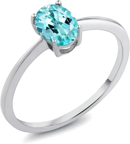 Miniatura 92 de Gem Stone King Anillo de compromiso solitario con piedra preciosa de oro blanco de 10 quilates, ovalado, 0.27 x 0.19 pulgadas, anillo de promesa