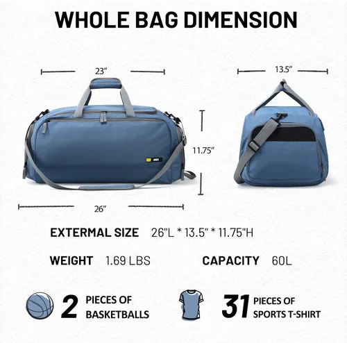 Miniatura 6 de MIER Bolsa de gimnasio grande para hombres con compartimento para zapatos, bolsas de lona ligeras para deportes, viajes, entrenamiento, fitness, fin