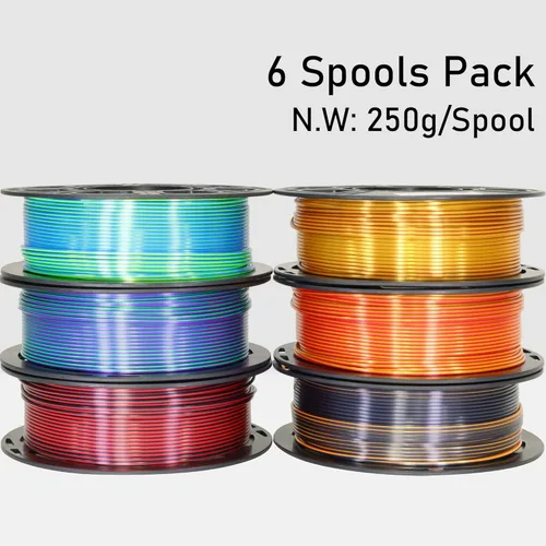 Miniatura 4 de MIKA3D Paquete de 6 carretes de filamento bicolor para impresora 3D de 1.75mm, filamento de seda PLA para impresión 3D, 6 carretes – seda