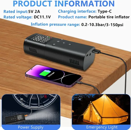 Miniatura 5 de Inflador de neumáticos, compresor de aire portátil, bomba de aire de 25000 mAh y 150 PSI para neumáticos de automóvil, bomba de aire portátil 5