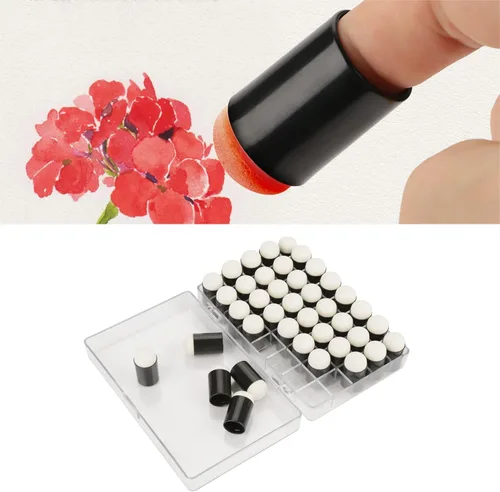 Miniatura 8 de Juego de 40 esponjas para dedos, esponja para dedos con caja de almacenamiento para pintar, dibujo, arte, tinta, manualidades, fabricación