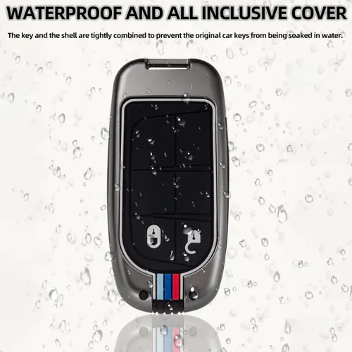 Miniatura 7 de Funda protectora de metal para llavero con llavero para Chrysler 300C Jeep Grand Cherokee 2011-2016 COMPASS 2011-2019 Cromo 3 Botones
