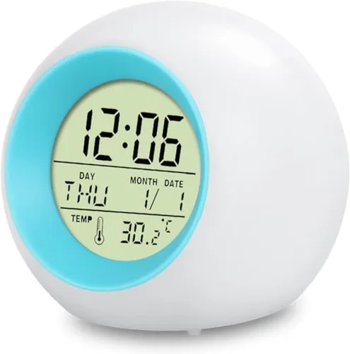 LED despertador digital niños despertador luz temperatura interior noche noche noche lámpara 7 colores