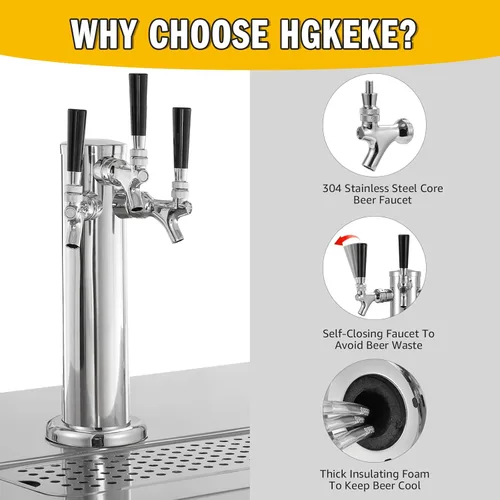 Miniatura 3 de Torre de cerveza de 3 grifos de núcleo inoxidable grifo de cerveza Kegerator Tower Draft Beer Tap Tower Dispensador de torre de grifo Kegerator