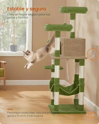 Miniatura 6 de Feandrea Árbol para gatos, torre para gatos de 56.3 pulgadas, condominio de felpa de varios niveles con 11 postes rascadores, 2 perchas, hamaca