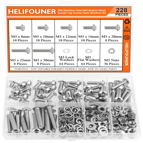 Miniatura 16 de HELIFOUNER 120 piezas M6 x 0.394 in /0.472 in /0.630 in /0.787 in /0.984 in /1.181 in /1.378 in, cabeza hexagonal, tornillos, arandelas, tuercas
