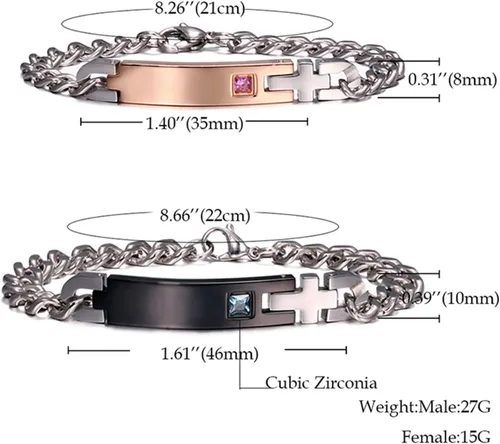 Miniatura 8 de NEHZUS - Pulseras tipo brazalete de acero inoxidable para parejas