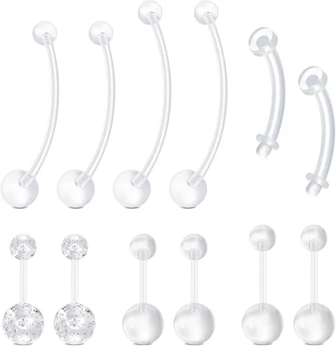 Zolure Piercing de nariz transparente de 20 G, anillos de nariz de plástico para el trabajo, en forma de L, retenedor de piercing Bioflex para