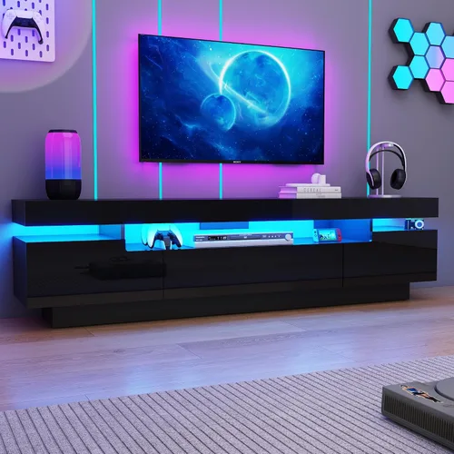 Miniatura 7 de Uspeedy Soporte de TV blanco de 70 pulgadas para TV de 75/80 pulgadas, moderno soporte de TV LED para sala de estar, centro de entretenimiento