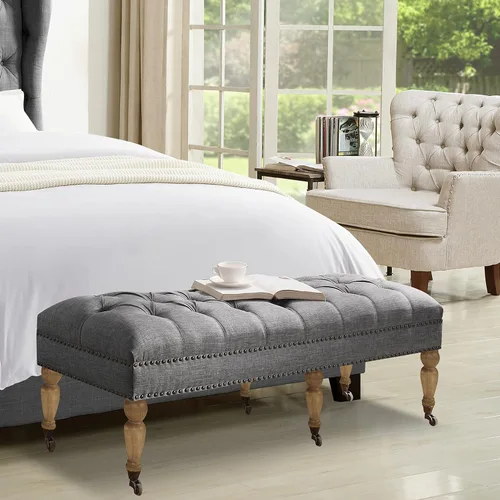 Miniatura 8 de Rosevera Berta - Parte superior tapizada de poliéster con cabeza de clavo rectangular para sala de estar, reposapiés, dormitorio, entrada, banco