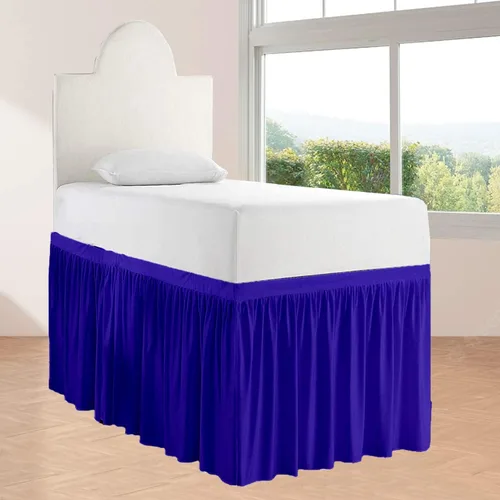 Miniatura 26 de Falda de cama larga de 42 pulgadas con caída de 42 pulgadas, patrón de volantes, falda de cama para dormitorio universitario, esquinas divididas