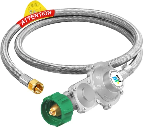 GasSaf Regulador de propano de 2 etapas de 5 pies con manguera, regulador de propano de doble etapa de aceros inoxidables para RV, generador, estufa