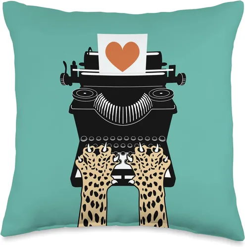 I Love Nostalgia Cheetah Leopard Love - Cojín para máquina de escribir vintage, 15.7 x 15.7 in, multicolor