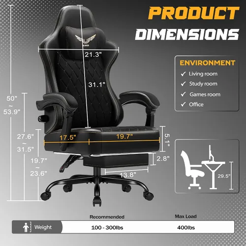 Miniatura 3 de Homall Silla de juegos grande y alta con soporte lumbar ajustable, silla de oficina ergonómica de tela transpirable, silla de oficina