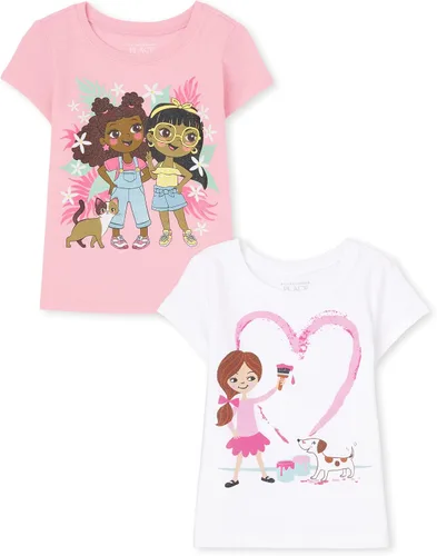The Children's Place Camiseta estampada multicolor de manga corta para niños pequeños, paquete de 2, gráfico con color