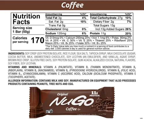 Miniatura 3 de NuGo Barra de proteínas, café, 0.39 oz de proteína, sin gluten, 15