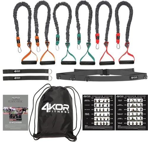 Sistema de Entrenamiento de Rendimiento de Hombro con Anclaje Cruzado 4KOR. Cuerdas de Resistencia con Asas y Guía de Entrenamiento Dinámico. Bandas
