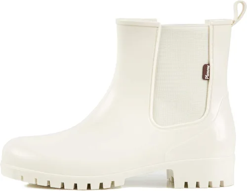 Planone - Botas impermeables cortas, para mujer, para jardín, blancas, antideslizantes, botas de lluvia tipo Chelsea, con plantillas cómodas,